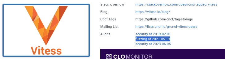Vitess landscape profile, showing link toe Fuzzing audit report